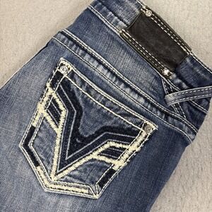 Vigoss Jean Women 9/10 Blue Stretch Denim The Chelsea Capri Low Rise Whiskering